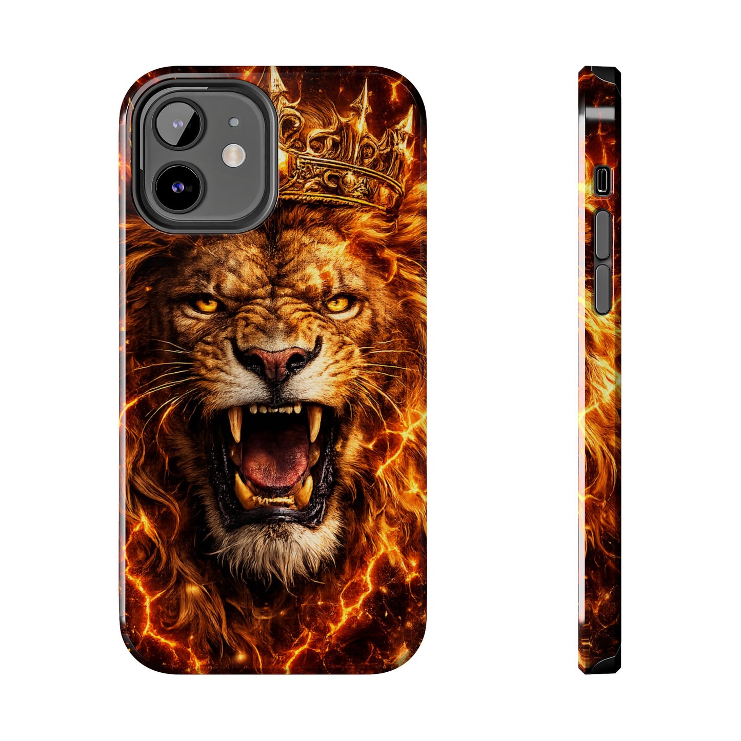 Fiery Lion King Tough Phone Case — Protective iPhone Case with Roaring Crown Design