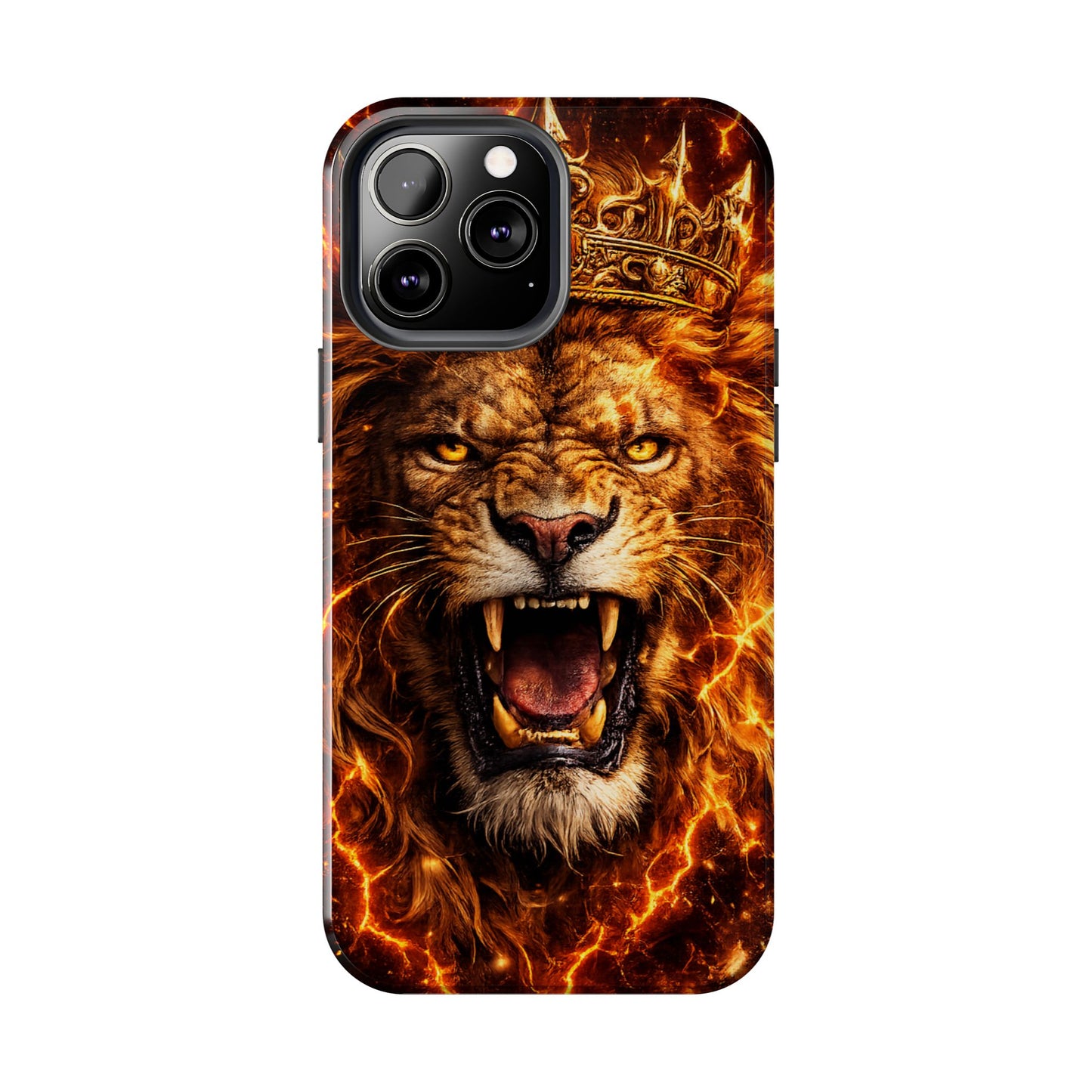 Fiery Lion King Tough Phone Case — Protective iPhone Case with Roaring Crown Design