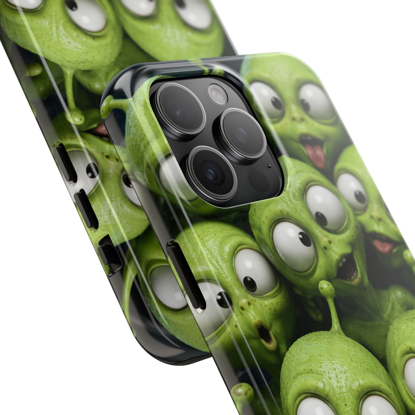 Alien Selfie Tough Phone Case — Cute Green Cartoon Aliens Protective Cover