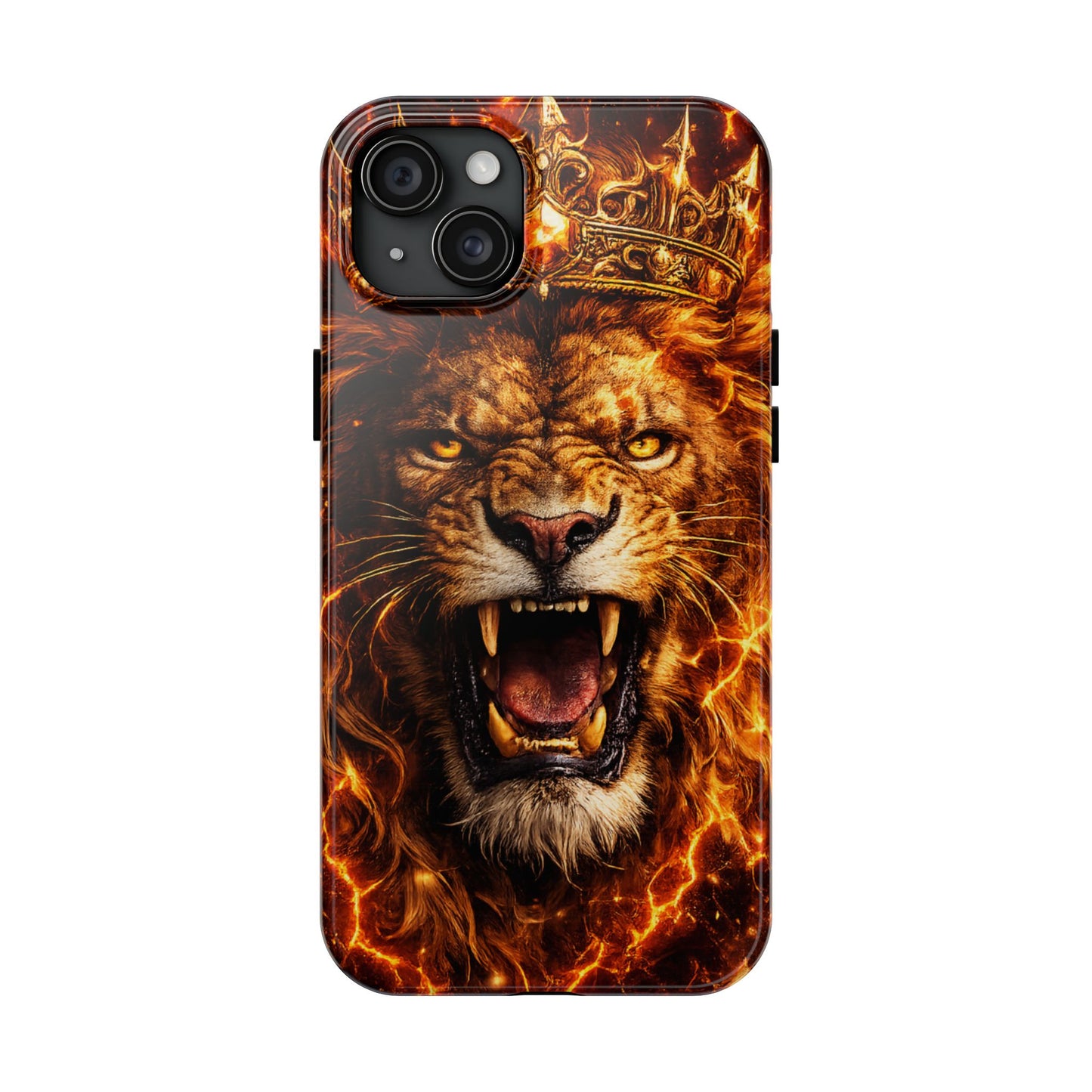 Fiery Lion King Tough Phone Case — Protective iPhone Case with Roaring Crown Design