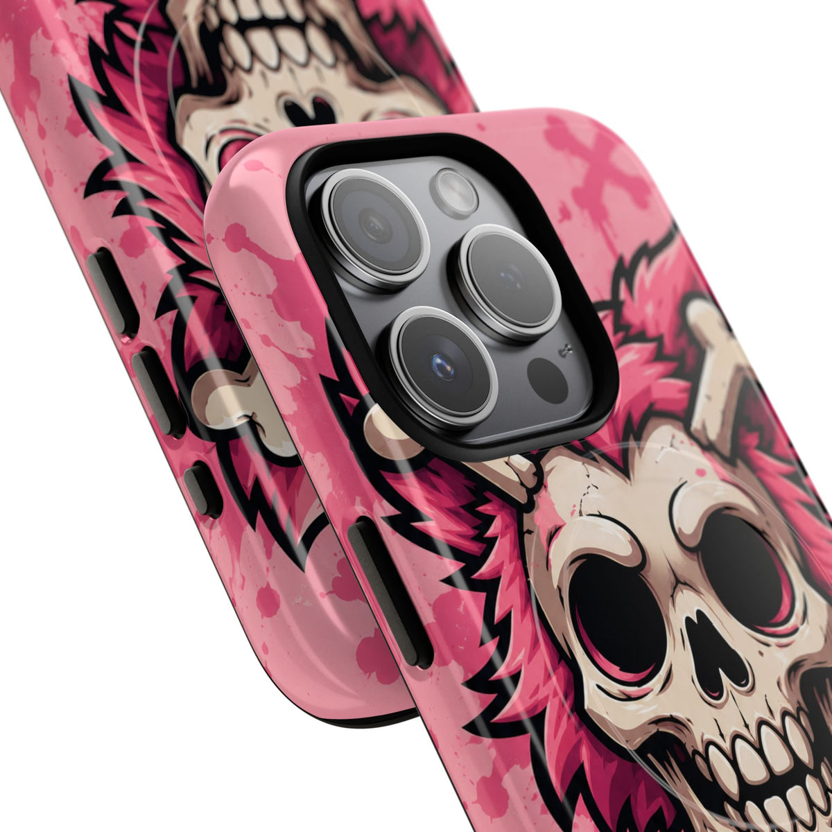 Pink Skull & Crossbones Tough Magnetic Phone Case — Punk Rock Protective Cover