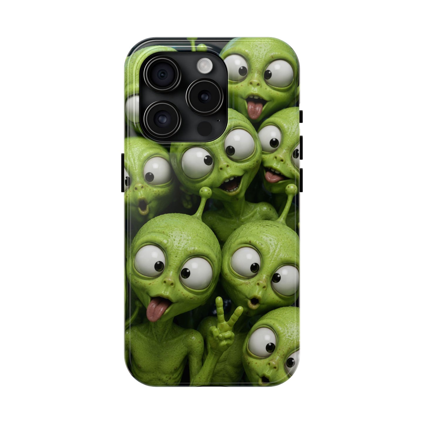 Alien Selfie Tough Phone Case — Cute Green Cartoon Aliens Protective Cover
