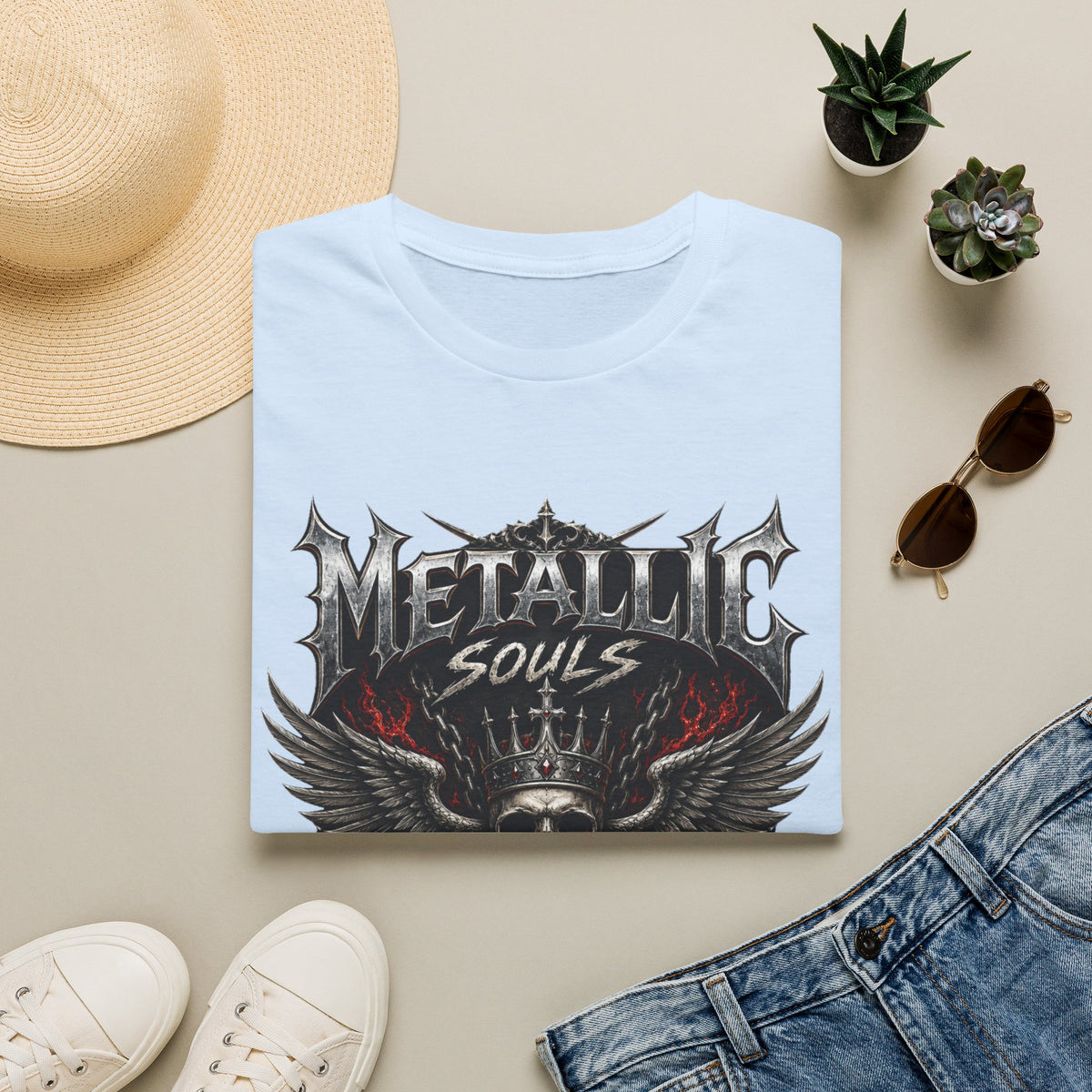 Metallic Souls Graphic T-Shirt — Gothic Skull & Wings Heavy Metal Tee