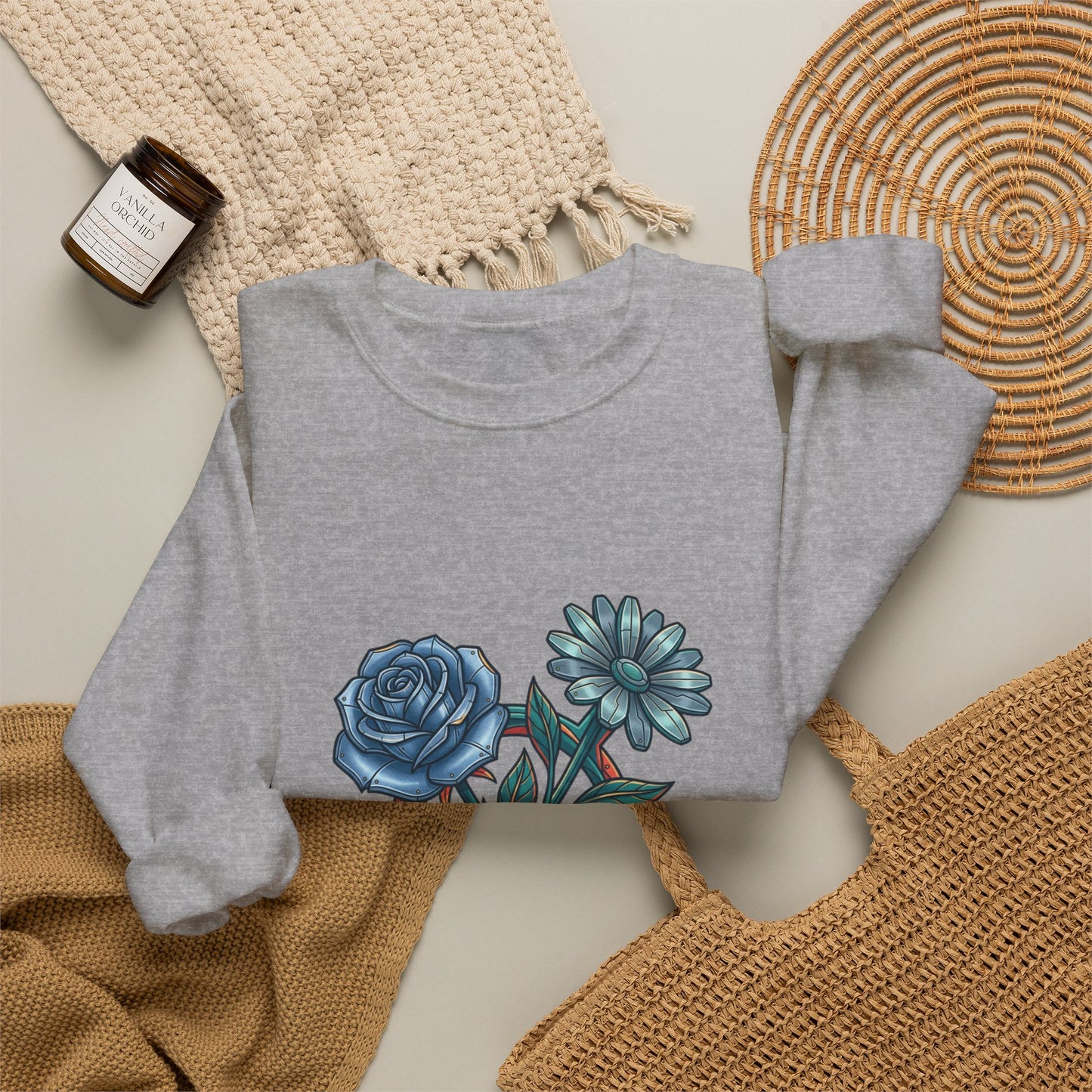 Birth Flower Crewneck Sweatshirt | Botanical Watercolor, Personalized Name