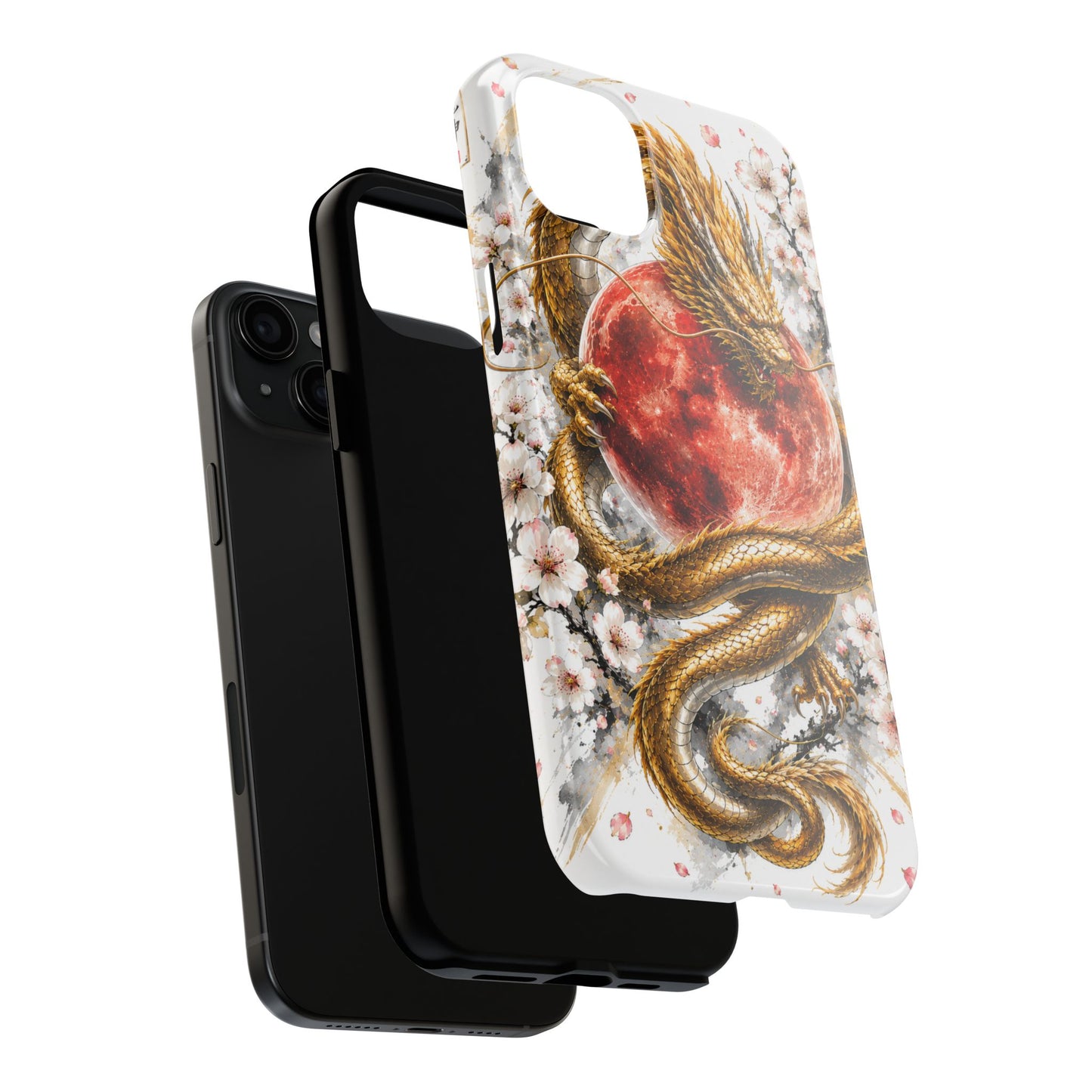 Golden Dragon Phone Case — Red Moon & Cherry Blossom Tough Phone Case