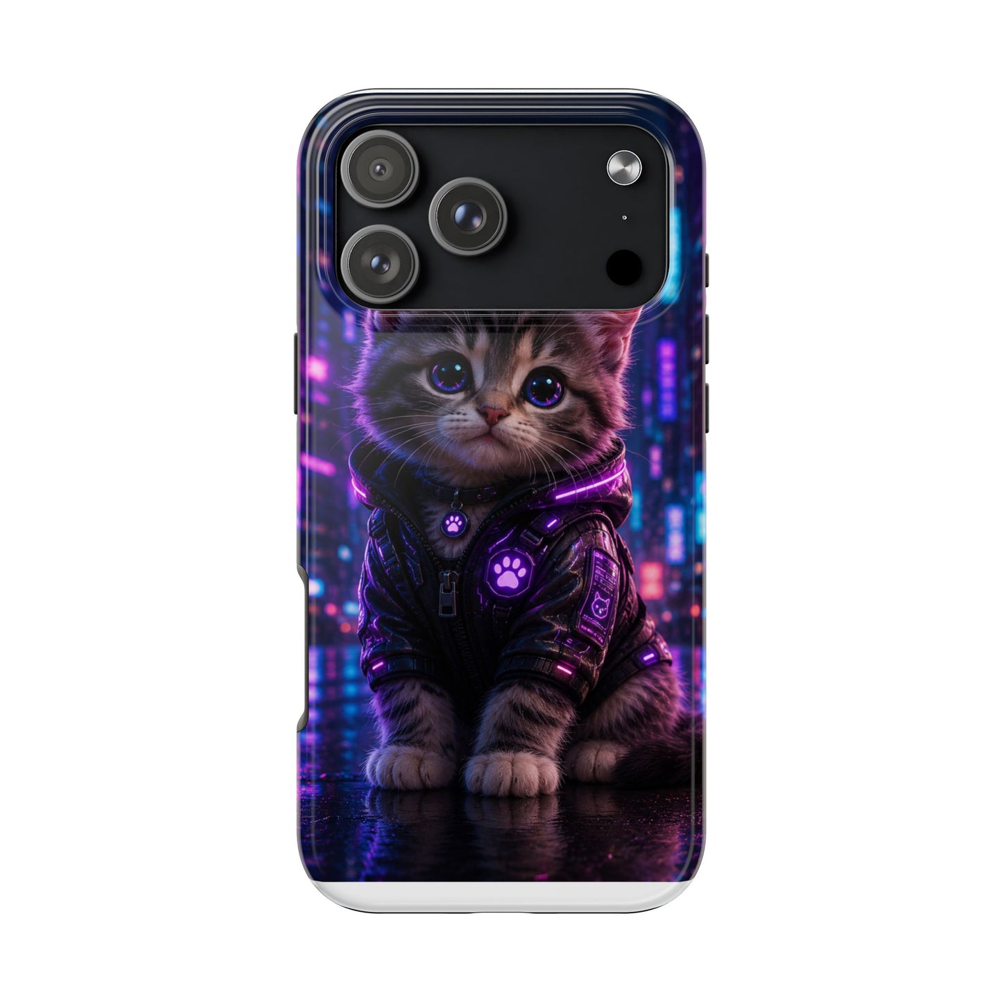 Cyberpunk Kitten Tough Phone Case — Neon Cat Protective Phone Cover