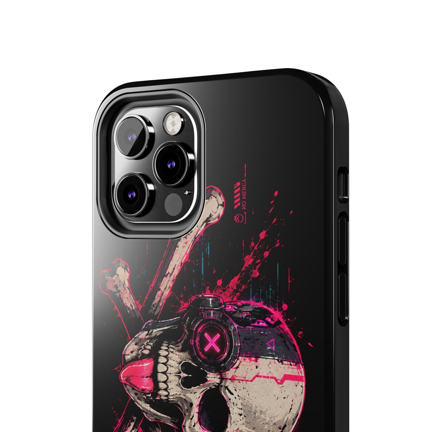 Skull & Crossbones Tough Phone Case — Neon Cyberpunk Skull Design