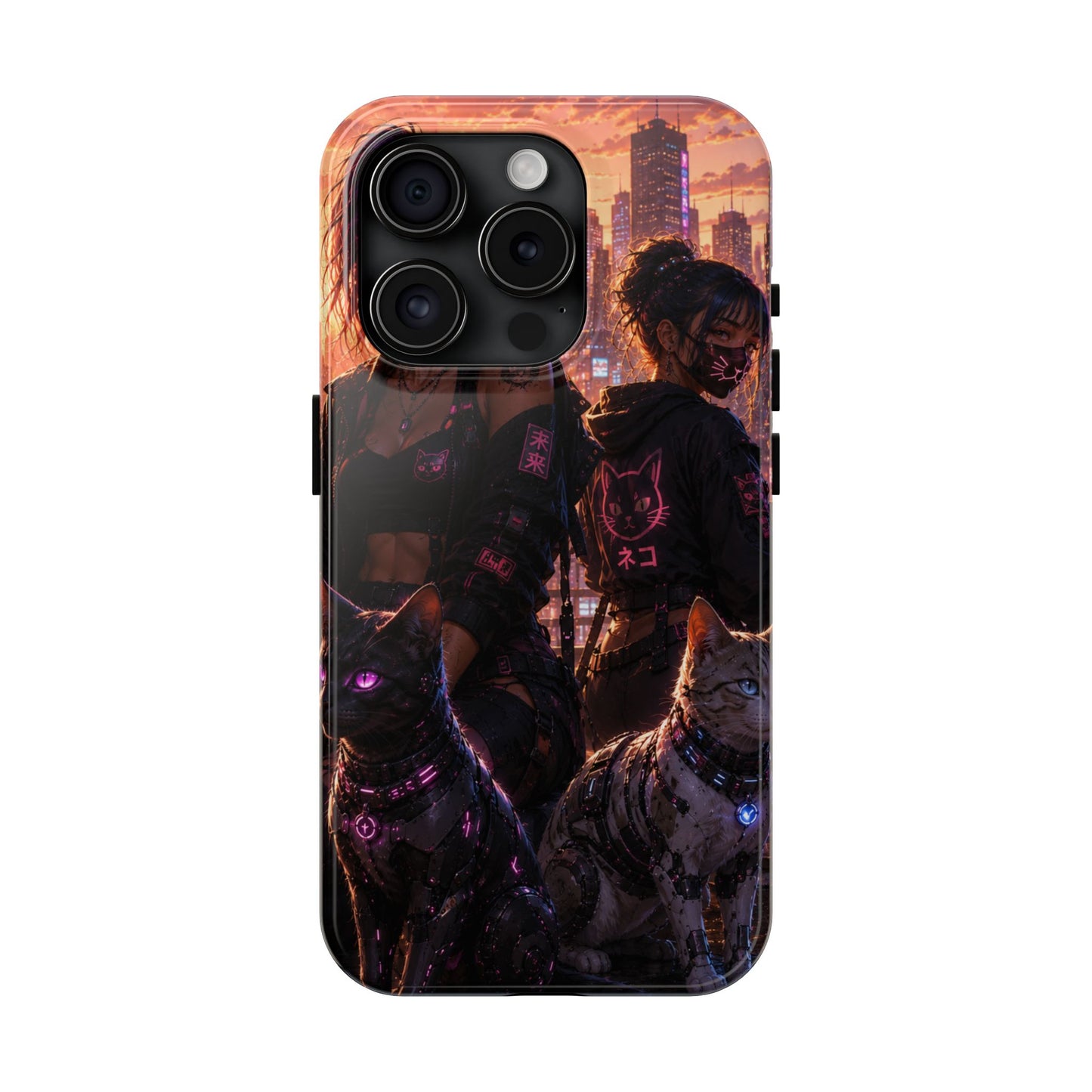 Cyberpunk Pack: Tough Phone Case with Neon Panther & City Sunset