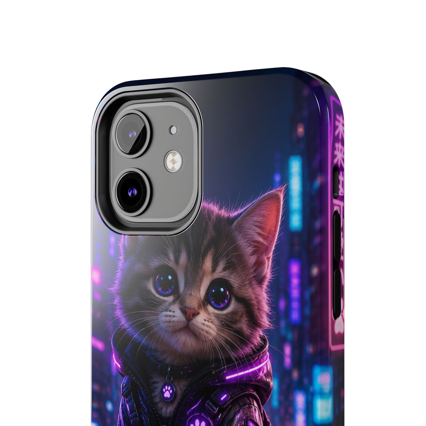 Cyberpunk Kitten Tough Phone Case — Neon Cat Protective Phone Cover