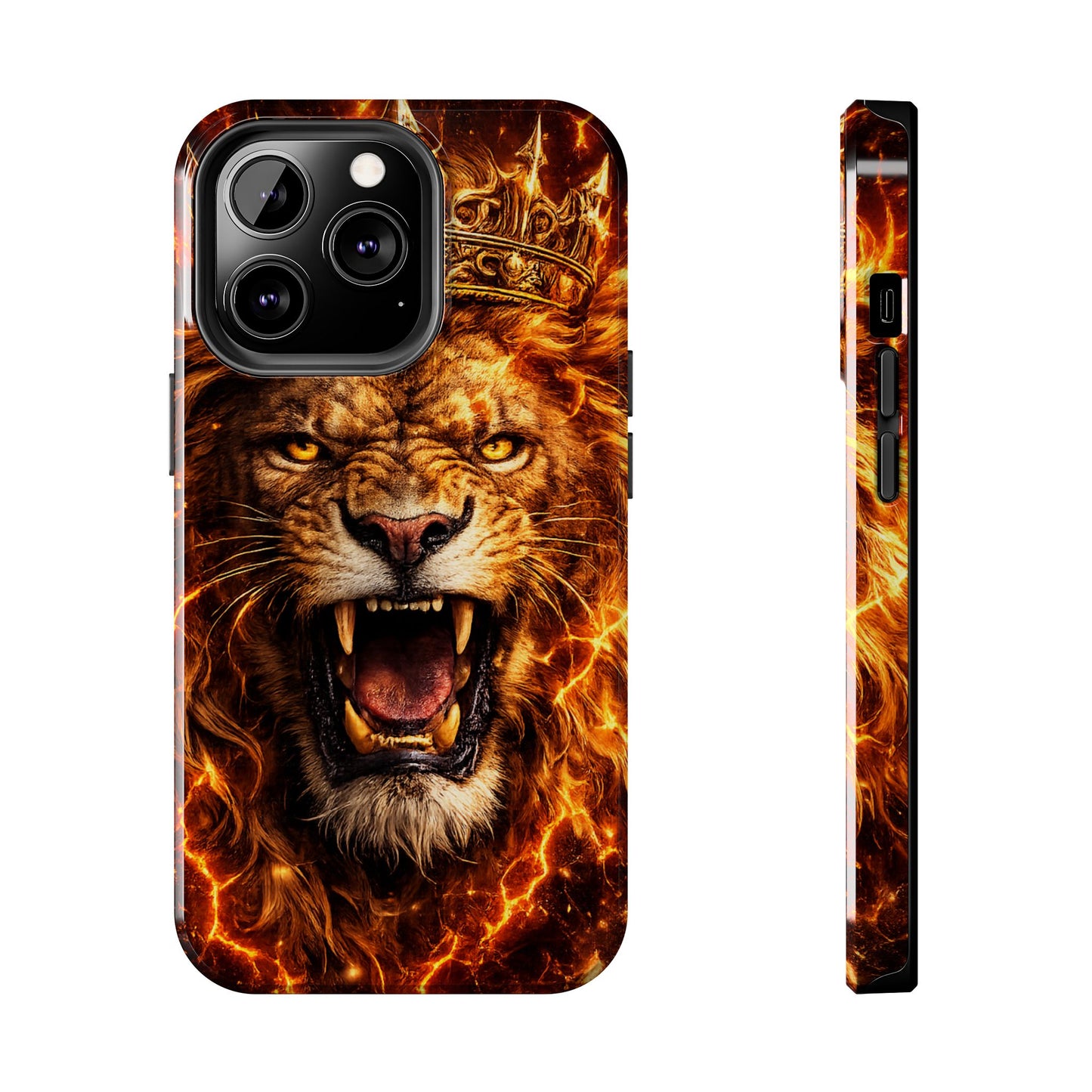 Fiery Lion King Tough Phone Case — Protective iPhone Case with Roaring Crown Design