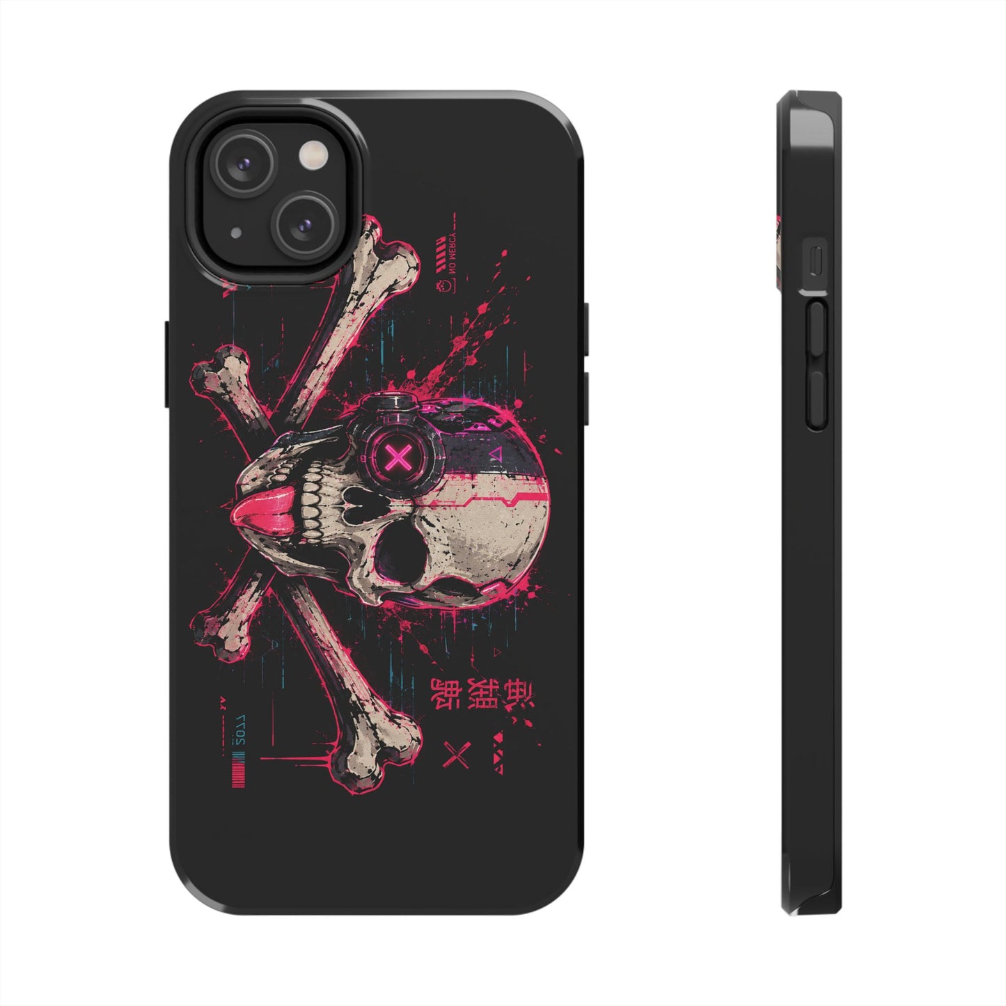 Skull & Crossbones Tough Phone Case — Neon Cyberpunk Skull Design