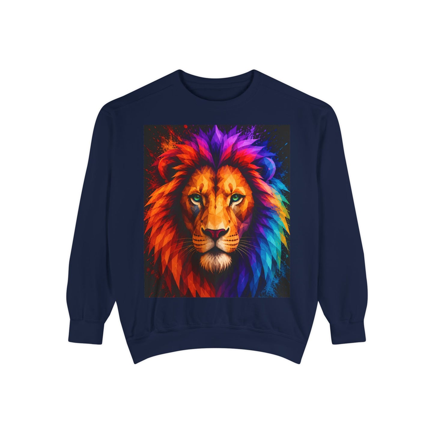 Colorful Lion Sweatshirt — Vibrant Rainbow Mane Crewneck