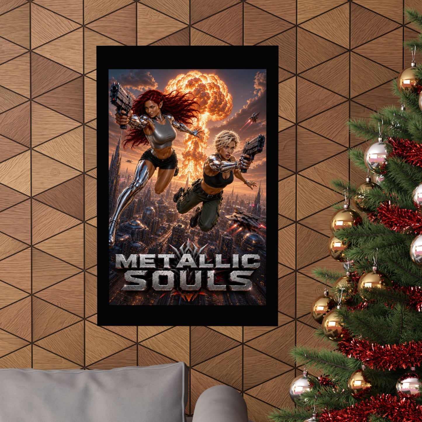 Metallic Souls Sci‑Fi Poster — Action Cyberpunk Movie Art