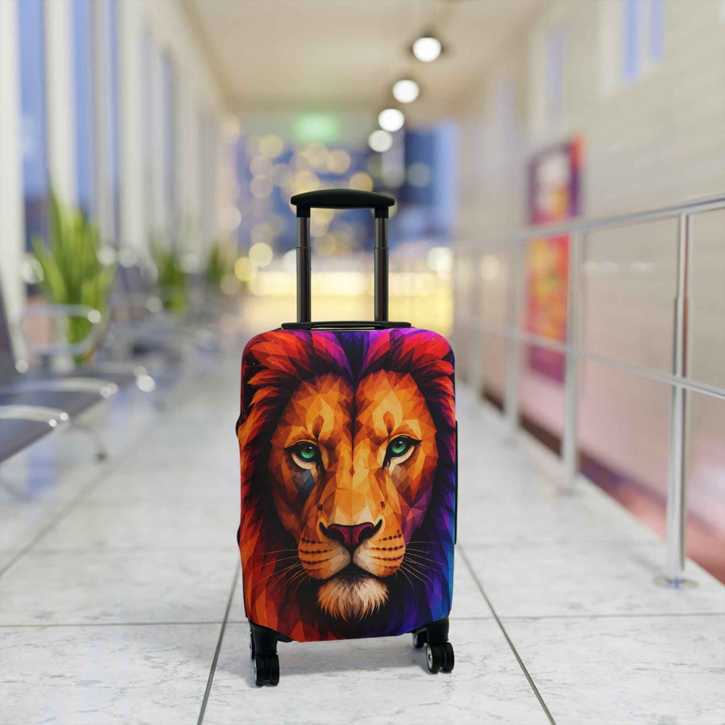 Lion Face Luggage Cover — Vibrant Rainbow Mane Travel Protector