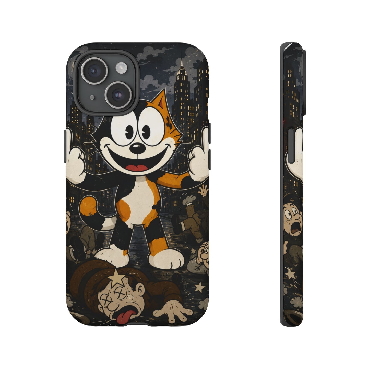 Vintage Cartoon Cat Phone Case — Edgy Felix-Style Illustration