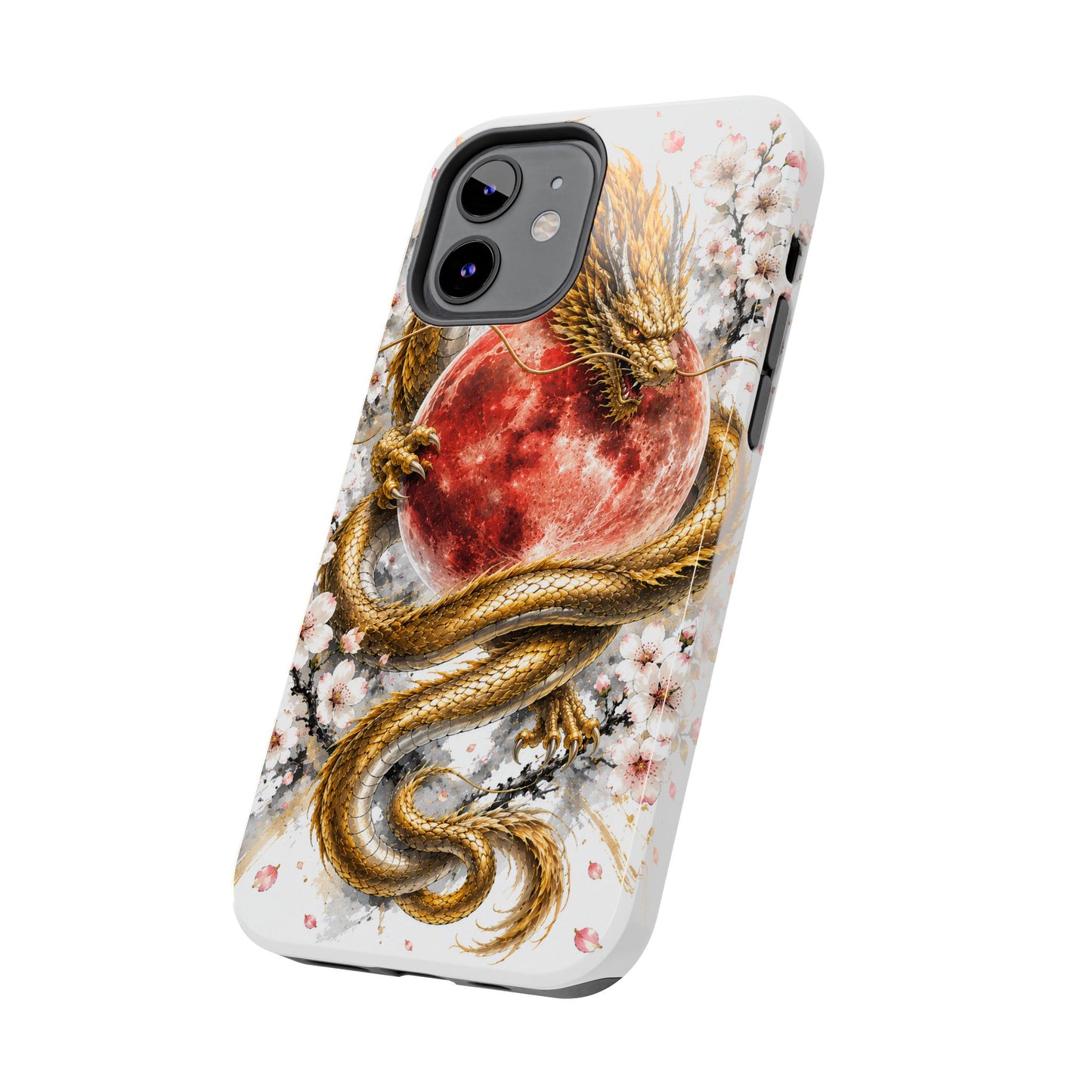 Golden Dragon Phone Case — Red Moon & Cherry Blossom Tough Phone Case
