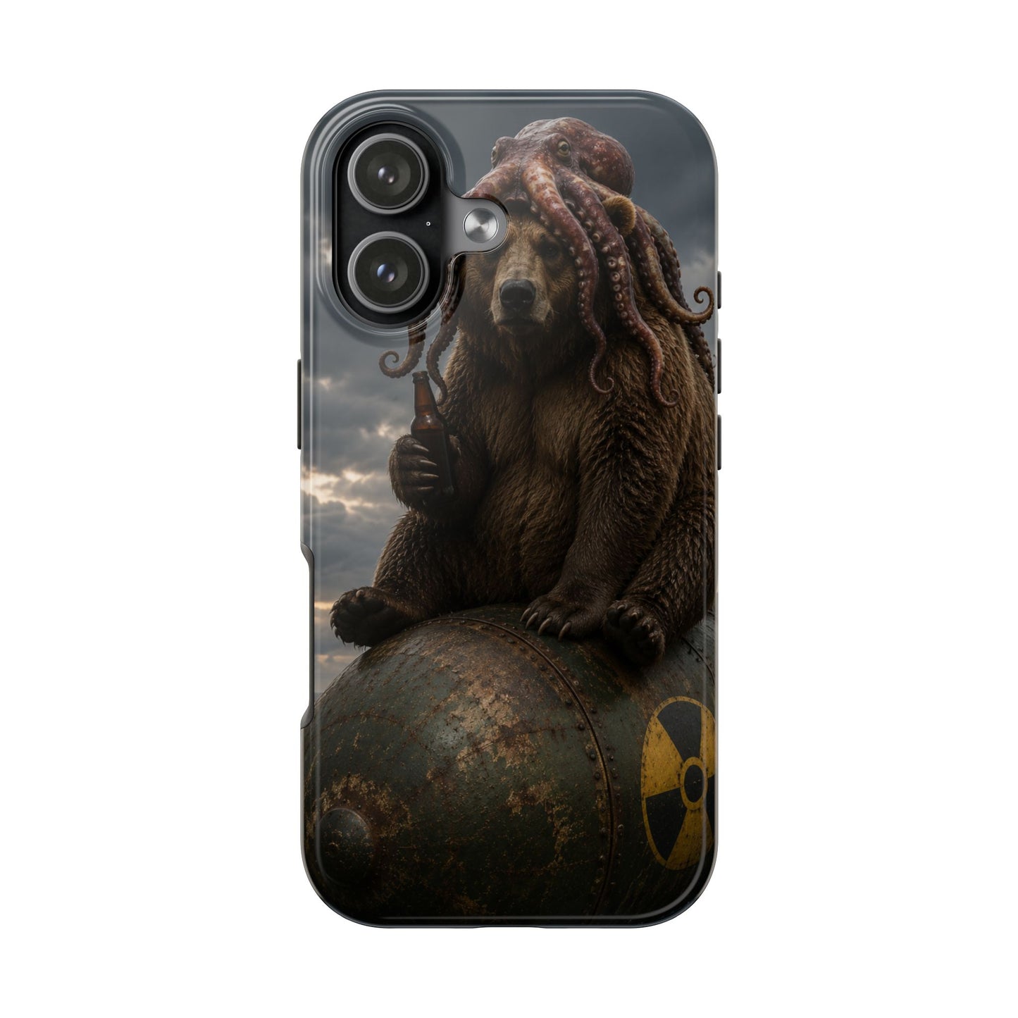 Tough Phone Case — Post‑Apocalyptic Bear with Octopus Helmet on Nuclear Bomb