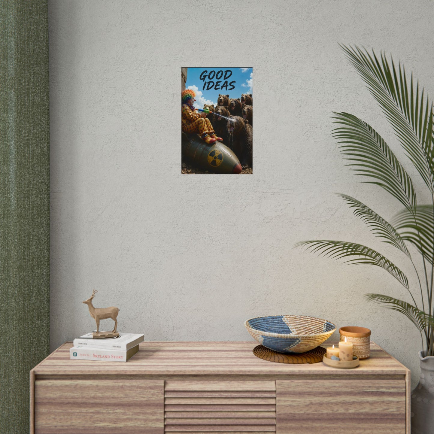 Rolled Poster - 'Good Ideas' Clown on Bomb with Bears Surreal Art Print