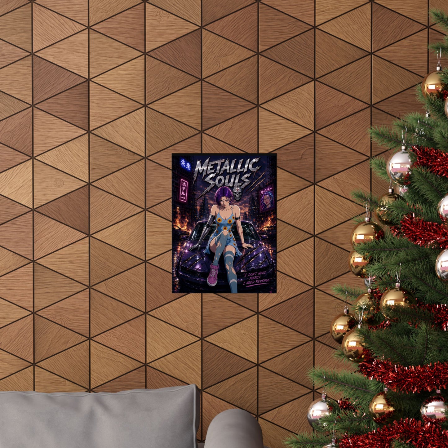 Metallic Souls Anime Poster — Cyberpunk Car Girl Matte Vertical Print