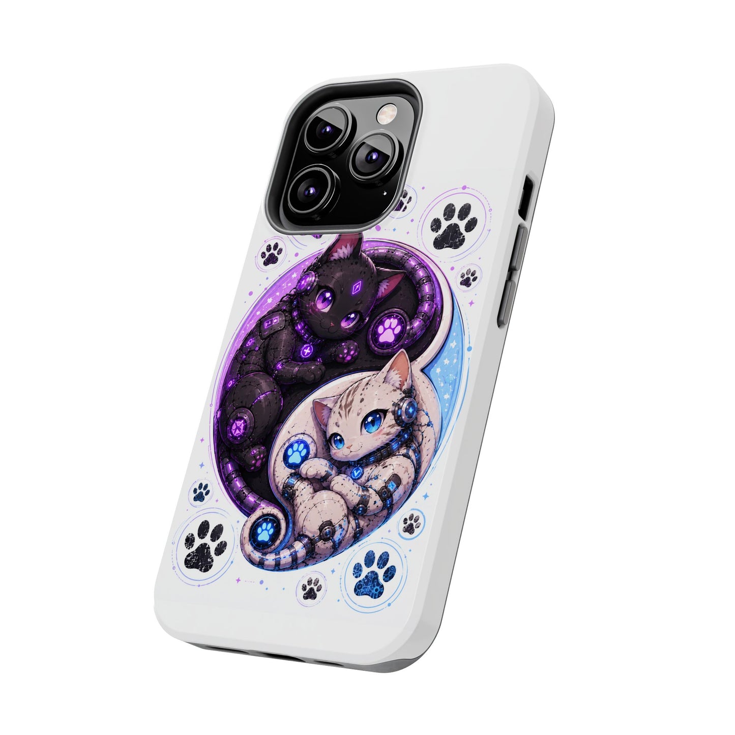Cat Yin Yang Tough Phone Case — Black & White Kittens, Paw Print Protective Cover