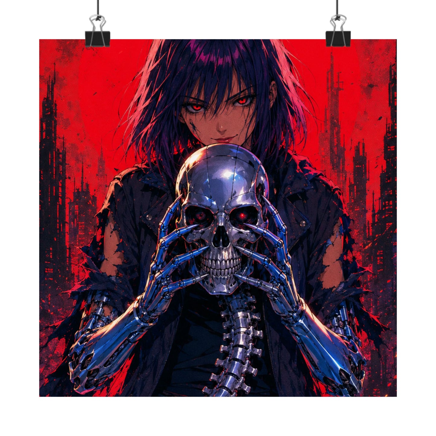 Metallic Souls Skull Poster — Gothic Anime Matte Vertical Wall Art