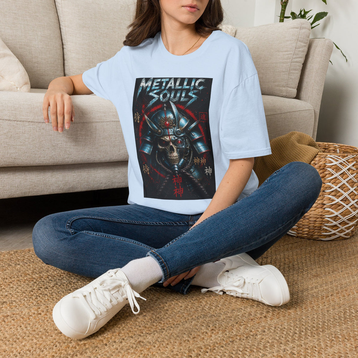 Metallic Souls Samurai Helmet T‑Shirt — Vintage Mecha Warrior Graphic Tee
