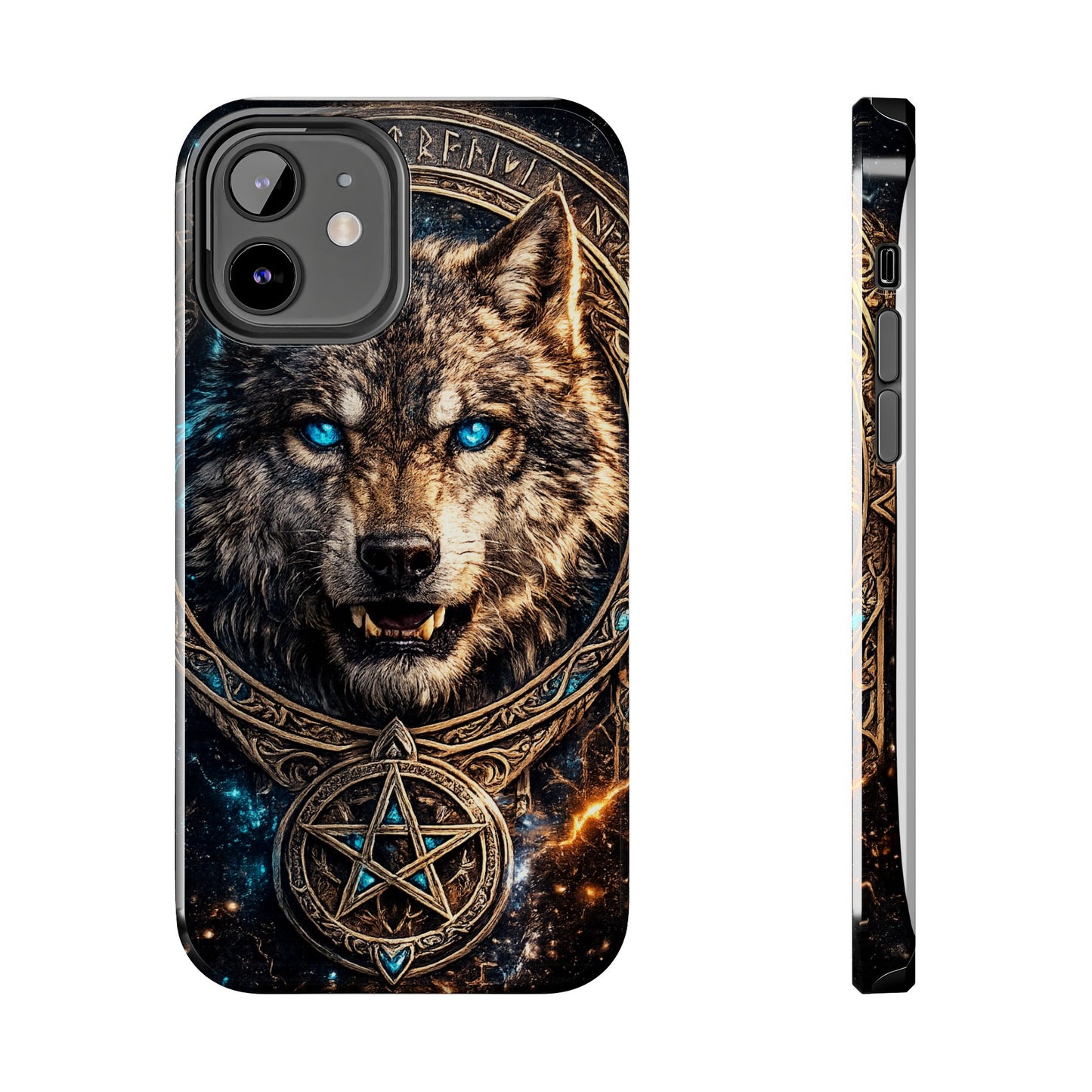 Wolf Pentagram Phone Case - Rugged Mystic Phone Cover with Glowing Blue Eyes