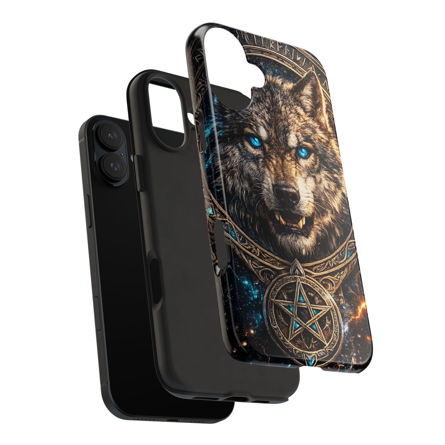 Wolf Pentagram Phone Case - Rugged Mystic Phone Cover with Glowing Blue Eyes