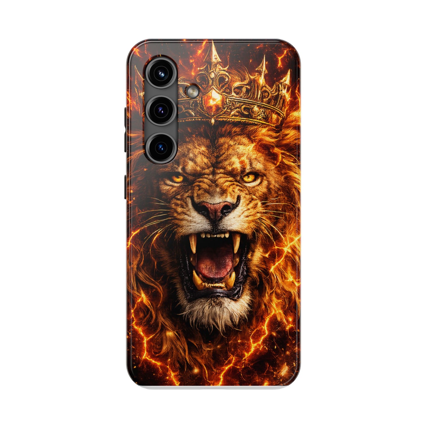 Fiery Lion King Tough Phone Case — Protective iPhone Case with Roaring Crown Design