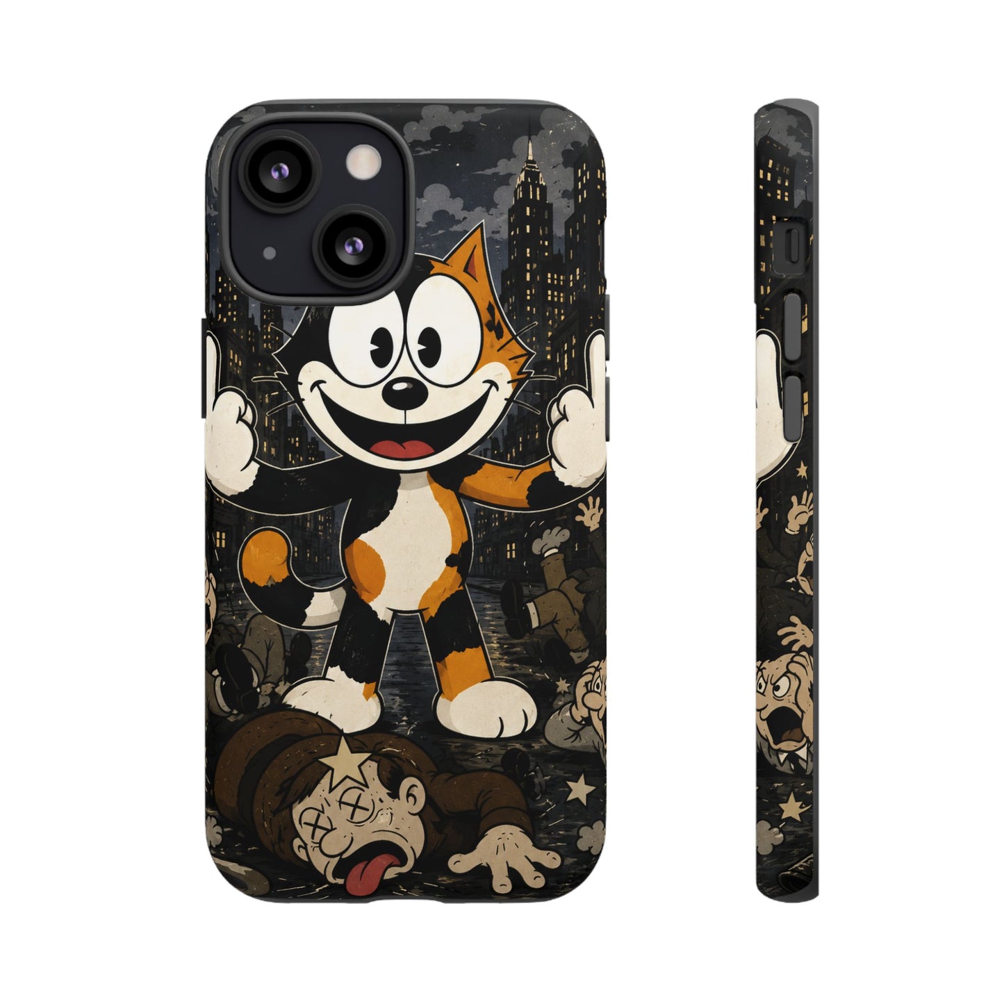 Vintage Cartoon Cat Phone Case — Edgy Felix-Style Illustration
