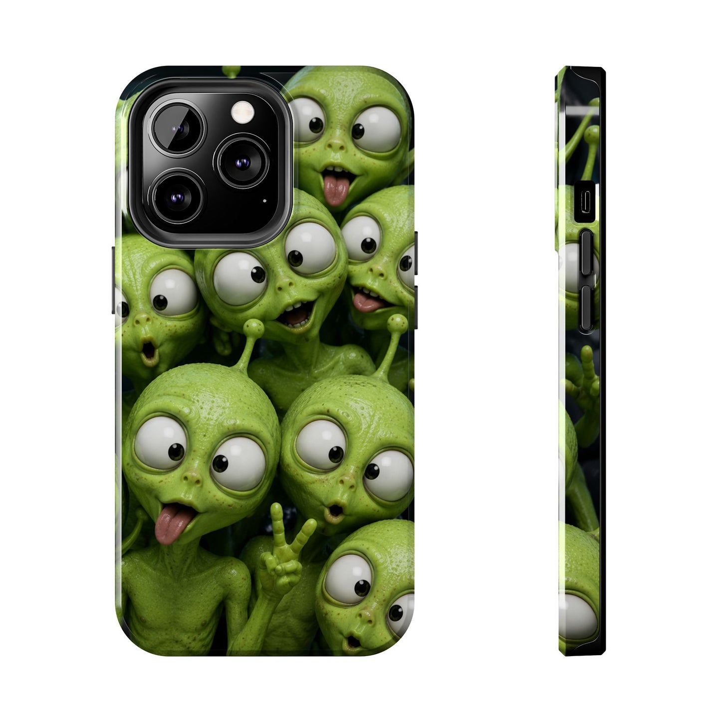 Alien Selfie Tough Phone Case — Cute Green Cartoon Aliens Protective Cover