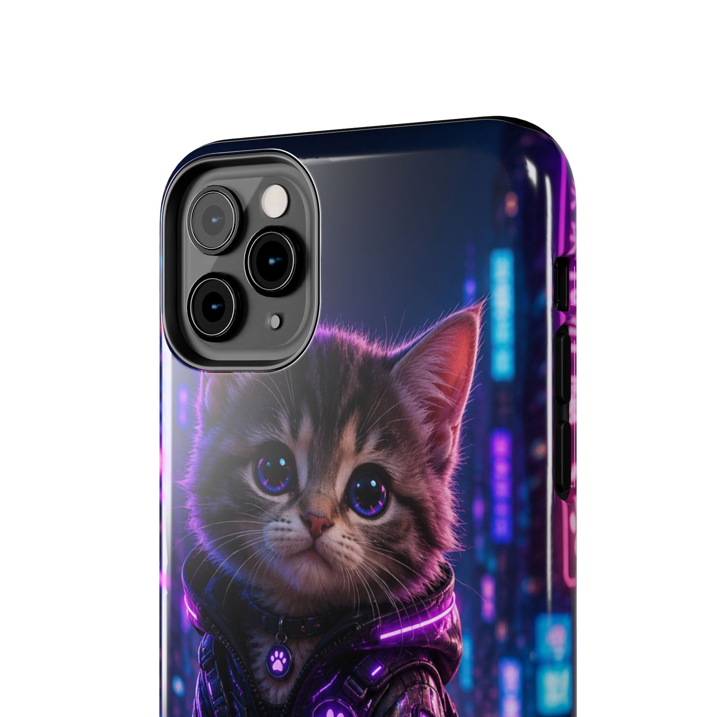Cyberpunk Kitten Tough Phone Case — Neon Cat Protective Phone Cover