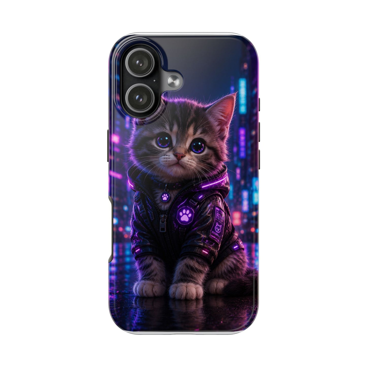 Cyberpunk Kitten Tough Phone Case — Neon Cat Protective Phone Cover