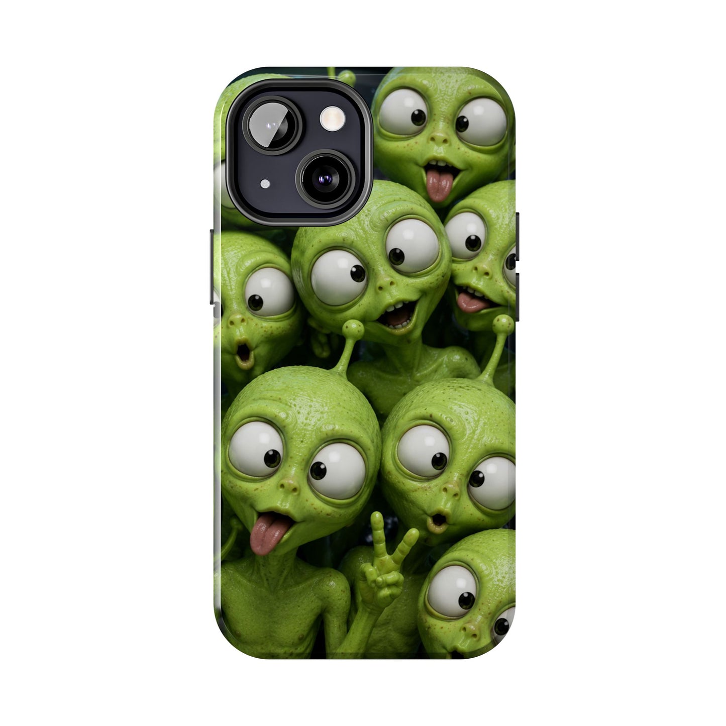 Alien Selfie Tough Phone Case — Cute Green Cartoon Aliens Protective Cover