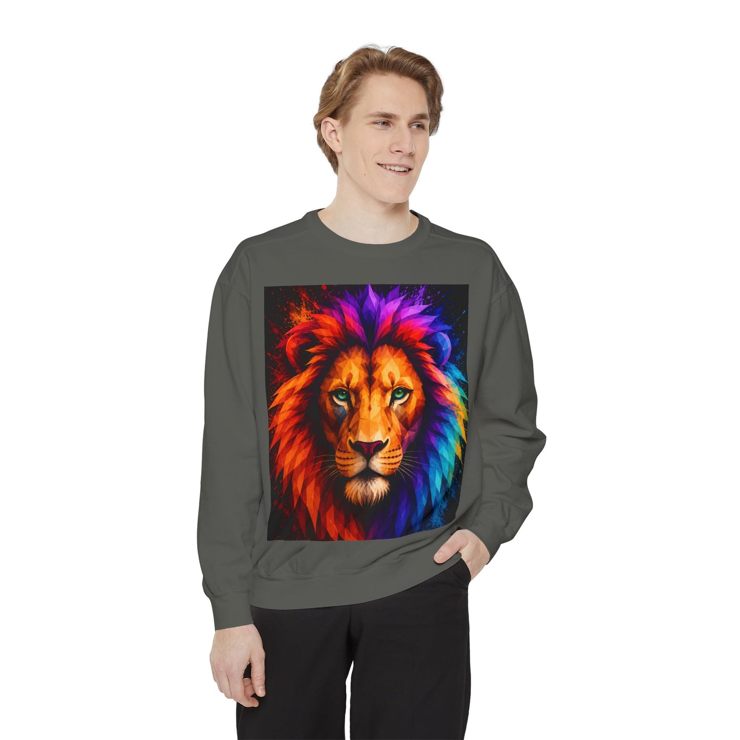 Colorful Lion Sweatshirt — Vibrant Rainbow Mane Crewneck