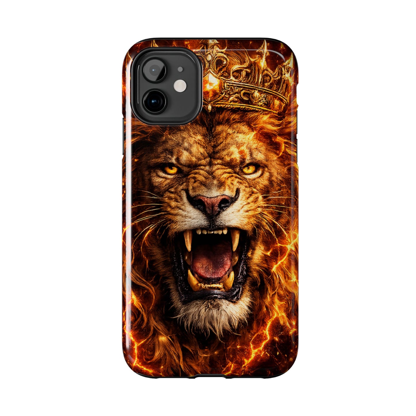 Fiery Lion King Tough Phone Case — Protective iPhone Case with Roaring Crown Design