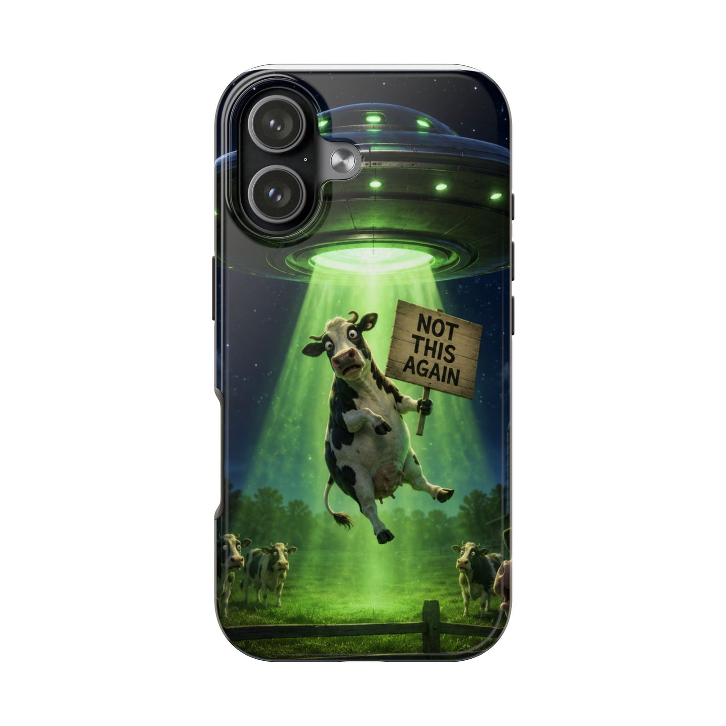 Phone Case — Funny Alien Abduction Cow Design ("Not This Again")