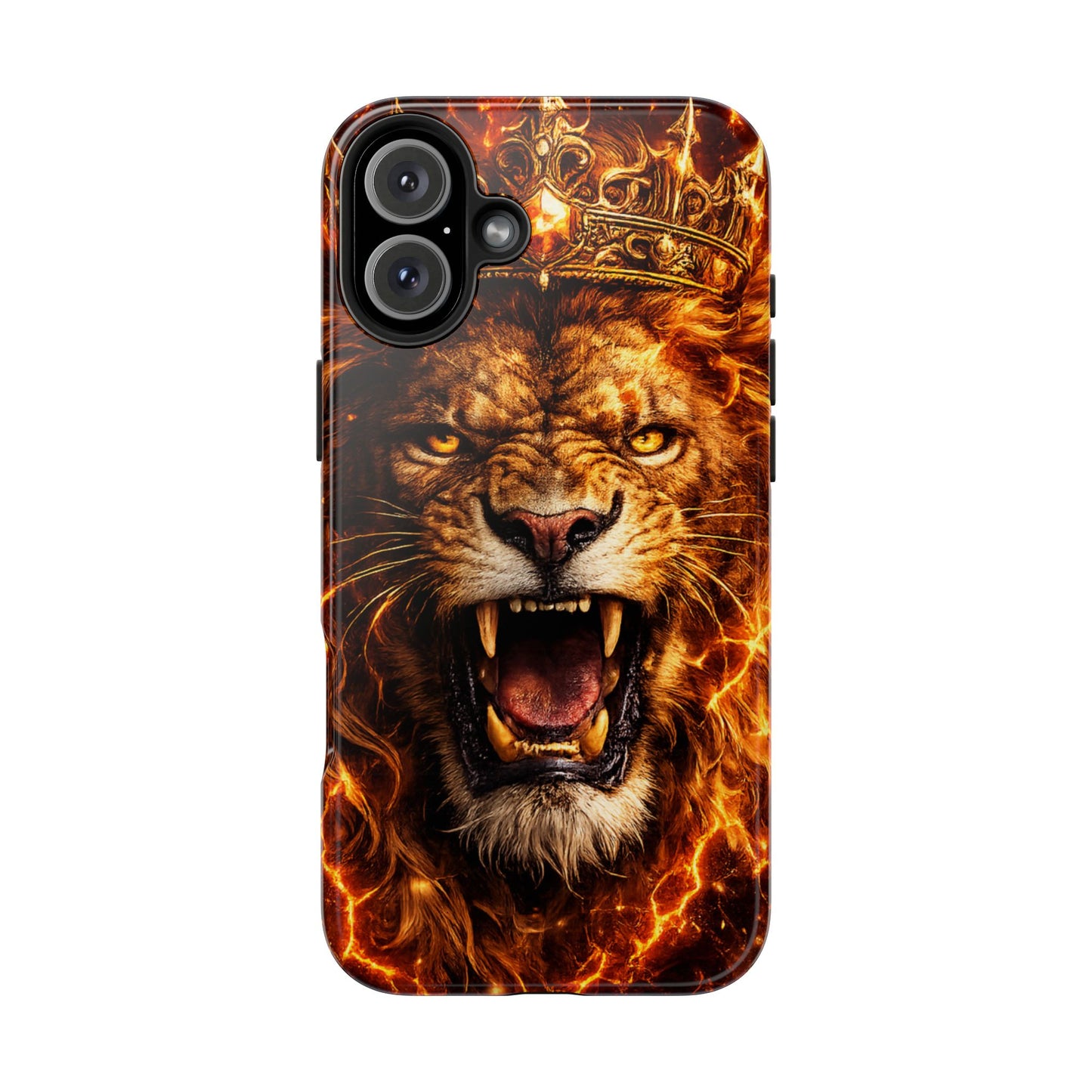 Fiery Lion King Tough Phone Case — Protective iPhone Case with Roaring Crown Design