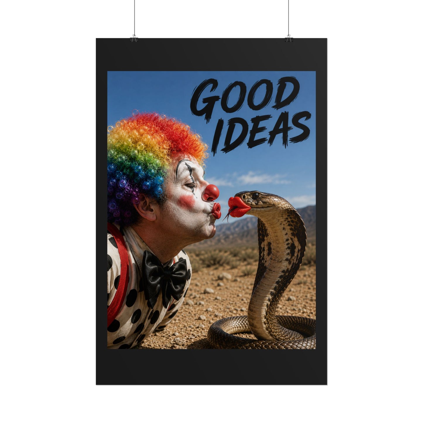 Good Ideas Clown & Snake Rolled Poster – Surreal Humor Wall Art