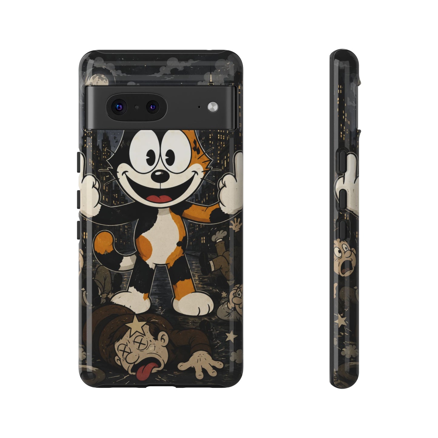 Vintage Cartoon Cat Phone Case — Edgy Felix-Style Illustration