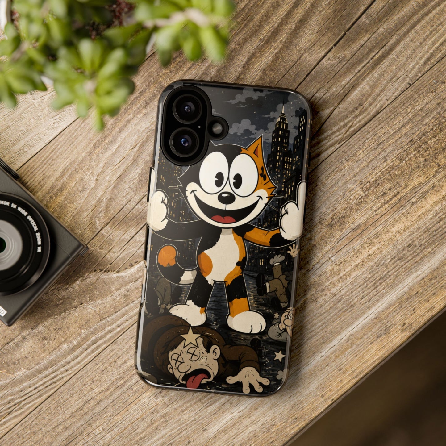 Vintage Cartoon Cat Phone Case — Edgy Felix-Style Illustration