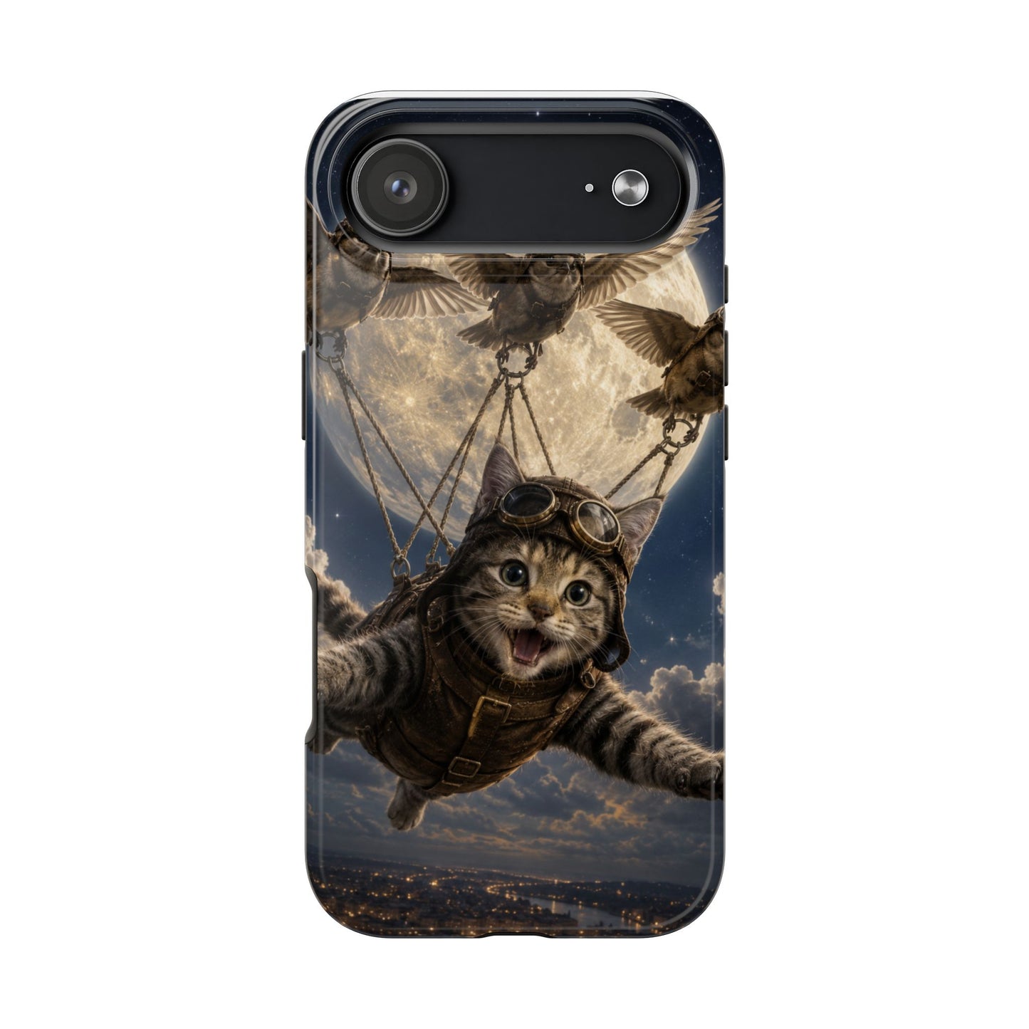 Cat Pilot Phone Case — Adventure Kitty Moonlit Flight Tough Protection