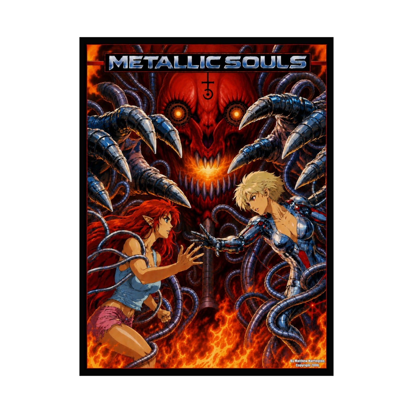 Metallic Souls Anime Poster — Matte Vertical Sci‑Fi Horror Art Print
