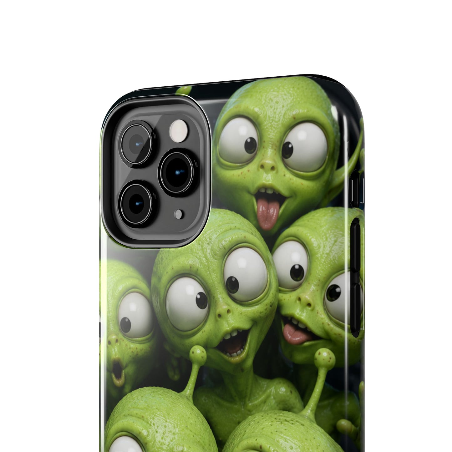 Alien Selfie Tough Phone Case — Cute Green Cartoon Aliens Protective Cover