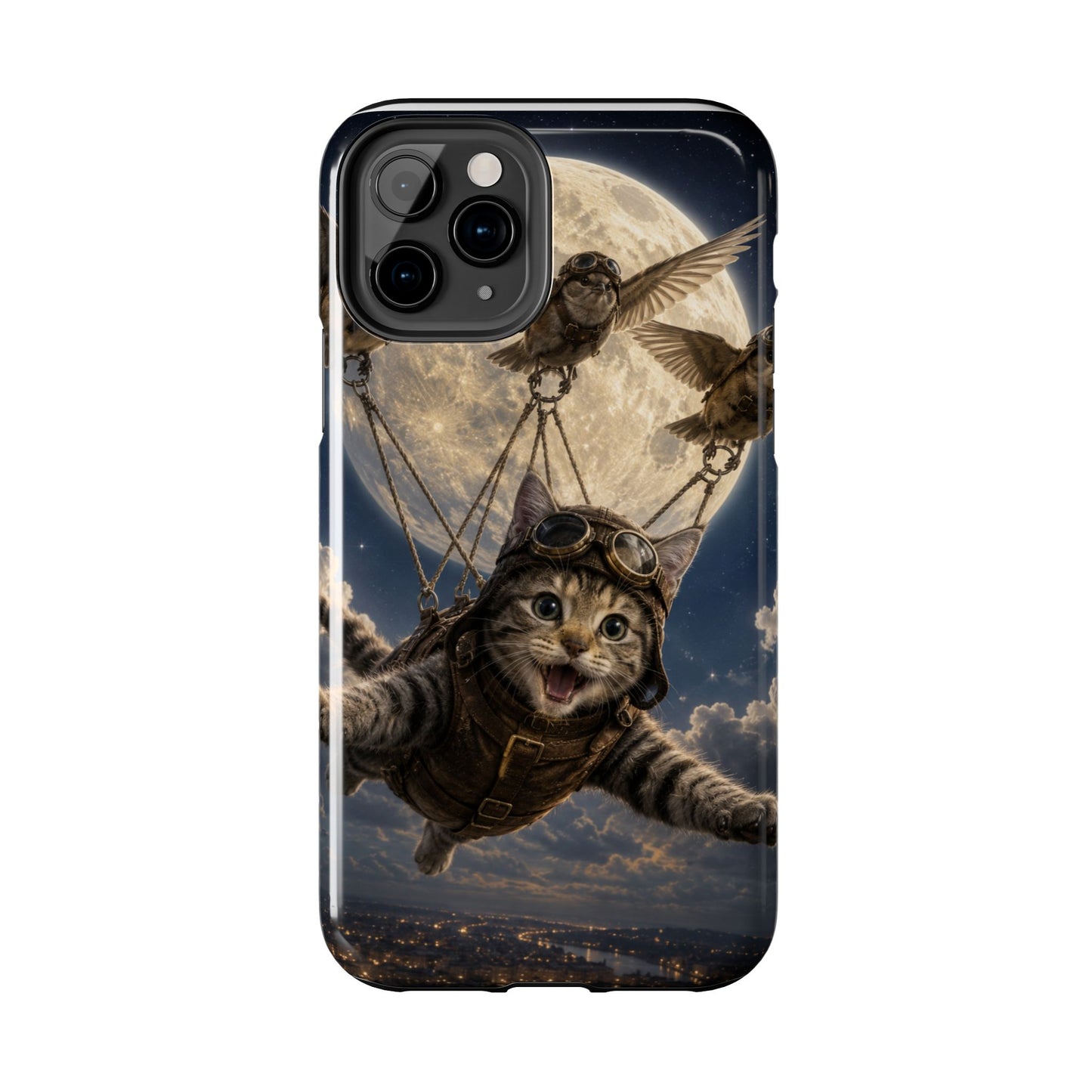 Cat Pilot Phone Case — Adventure Kitty Moonlit Flight Tough Protection