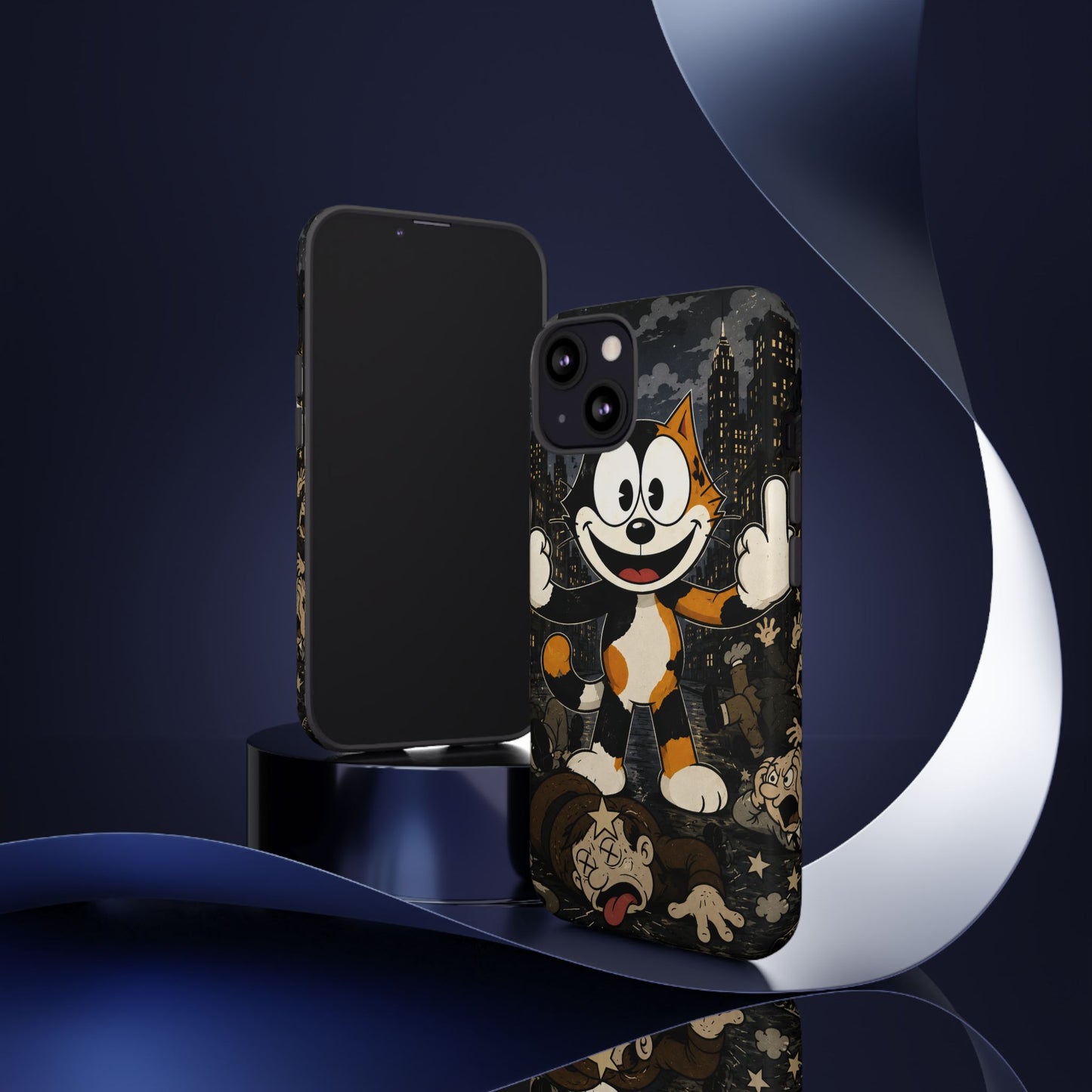Vintage Cartoon Cat Phone Case — Edgy Felix-Style Illustration