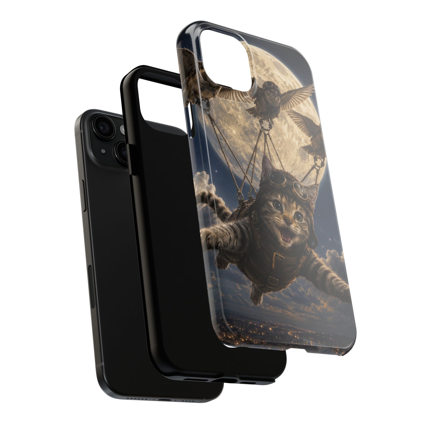 Cat Pilot Phone Case — Adventure Kitty Moonlit Flight Tough Protection