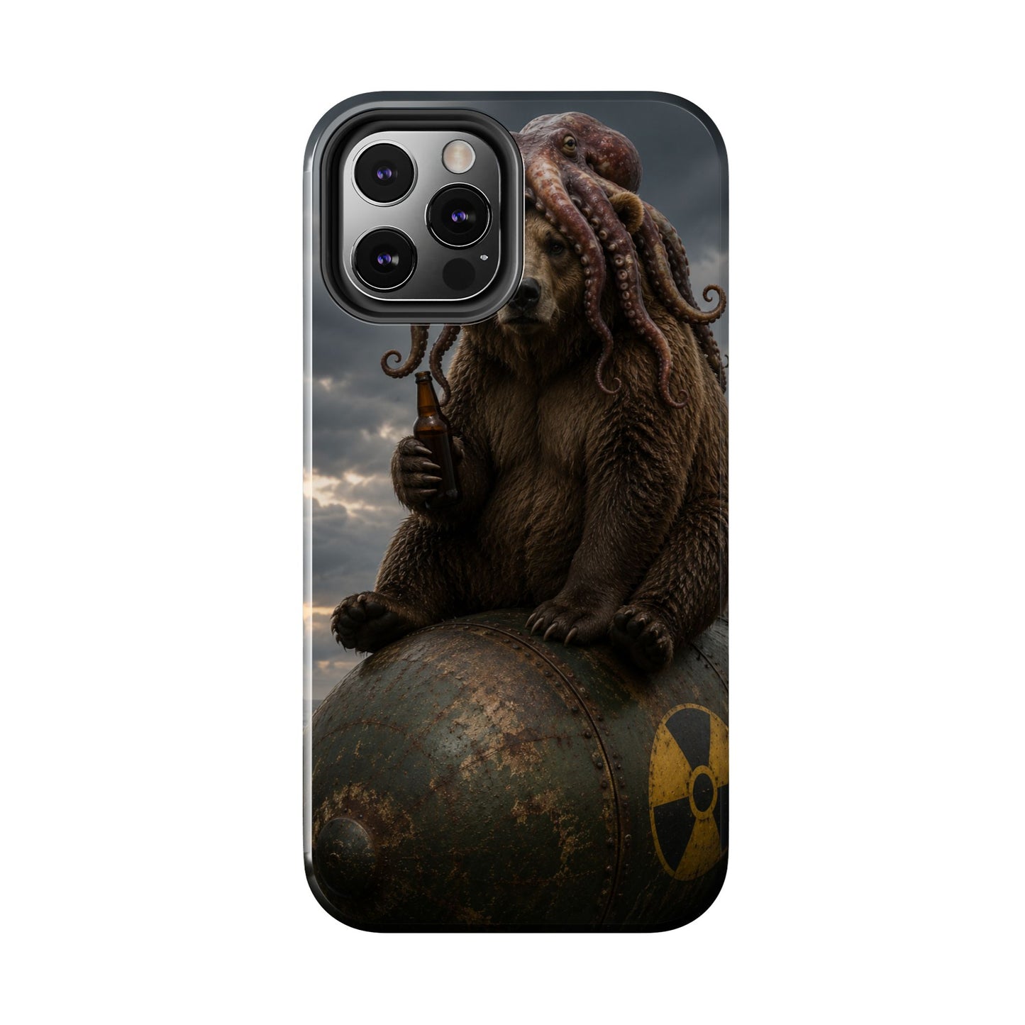Tough Phone Case — Post‑Apocalyptic Bear with Octopus Helmet on Nuclear Bomb