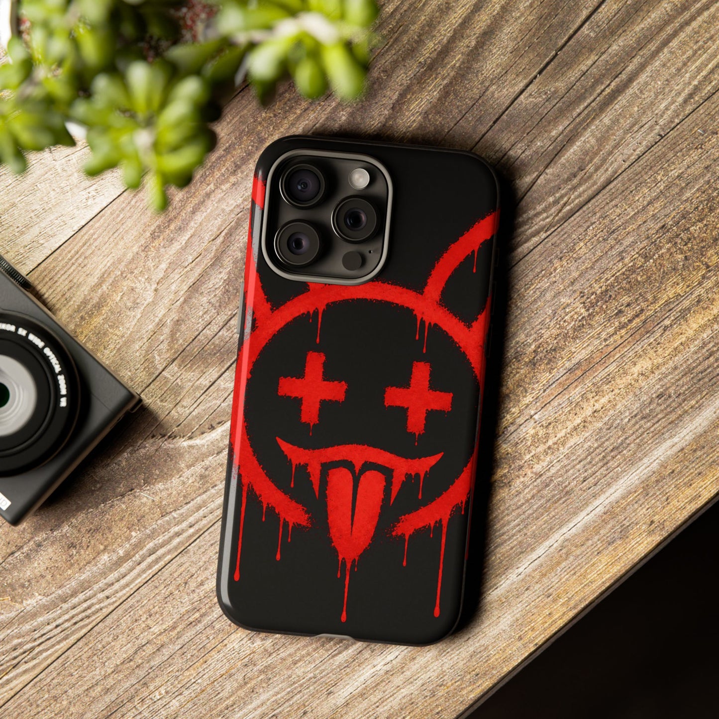 Phone Case - Metallic Souls Red Drip Smiley Graffiti Design