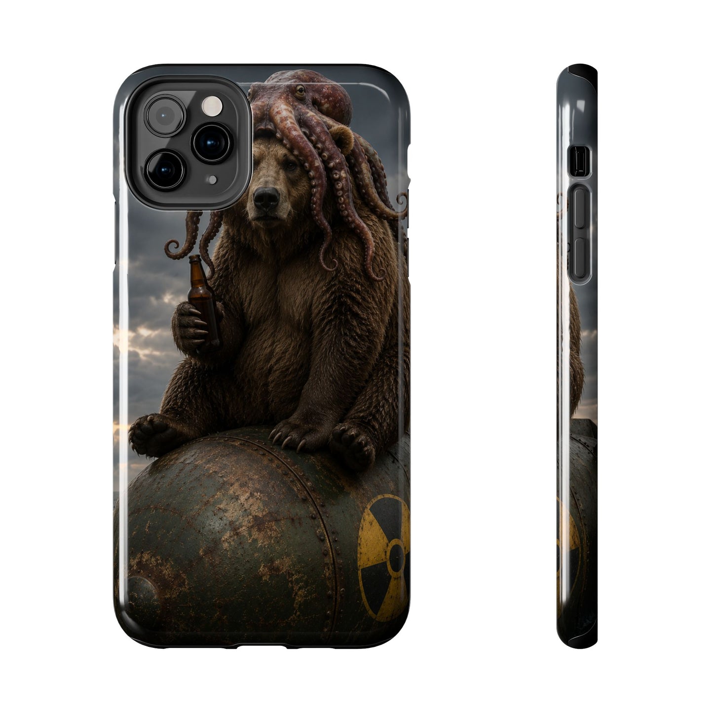 Tough Phone Case — Post‑Apocalyptic Bear with Octopus Helmet on Nuclear Bomb